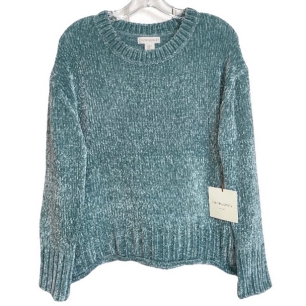 Soft Chenille Sweater Aqua Teal Turquoise Boxy Chunky Round Scoop Crew Neck XL - Picture 7 of 15